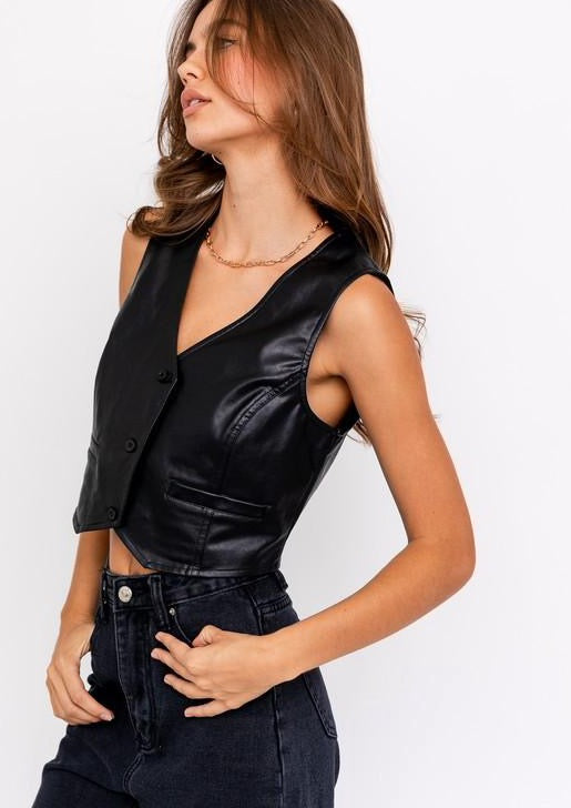 Listenwind Women's Quilted Faux Leather Crop Vest