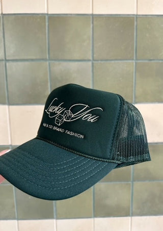 lucky you trucker hat, st paddy's trucker hat, green trucker hat, trucker hat