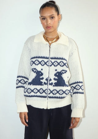 Vintage sweater, vintage zip-up, fall sweater, winter sweater, winter cardigan, chunky knit sweater