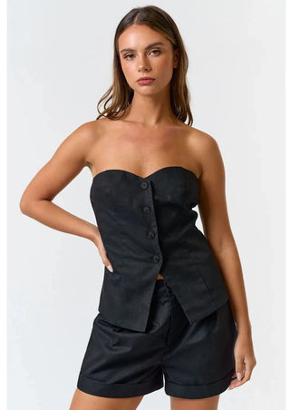 two piece linen set, linen shorts, linen tube top, linen button down top, linen outfit set, summer outfit