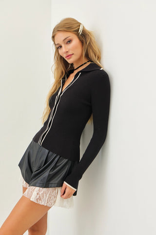 Leah Pleated Leather Lace Shorts