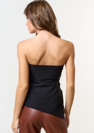 asymmetrical top, tube top, asymmetrical tube top, black tube top, slide slit top, 