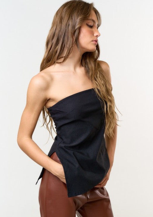 asymmetrical tube top dress One-Strap Asymmetrical Tube Top Sleeveless Pleated High Slit A-Line Formal Prom Dress with Train Red / US6