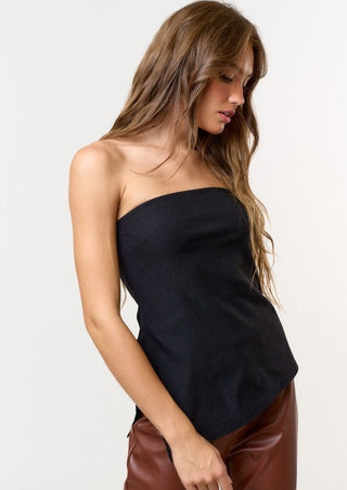 asymmetrical top, tube top, asymmetrical tube top, black tube top, slide slit top, 