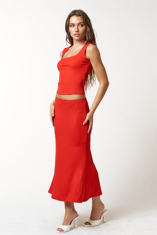 skirt and top set, matching set, red matching set, red skirt, red top, Valentine's Day outfit, red outfit, ootd, date night outfit