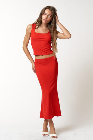 skirt and top set, matching set, red matching set, red skirt, red top, Valentine's Day outfit, red outfit, ootd, date night outfit