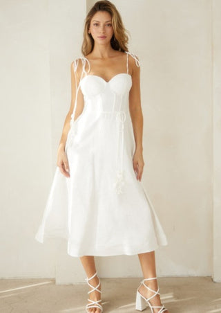 white midi dress, white sundress, sundress, bridal dress, summer bridal dress, summer dress, bride outfit, bridal outfit, bride outfit inspo