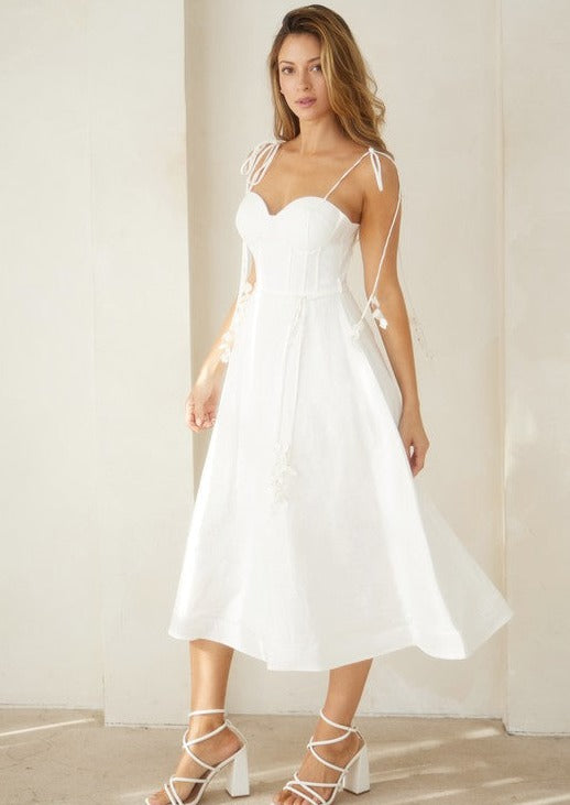 white midi dress, white sundress, sundress, bridal dress, summer bridal dress, summer dress, bride outfit, bridal outfit, bride outfit inspo