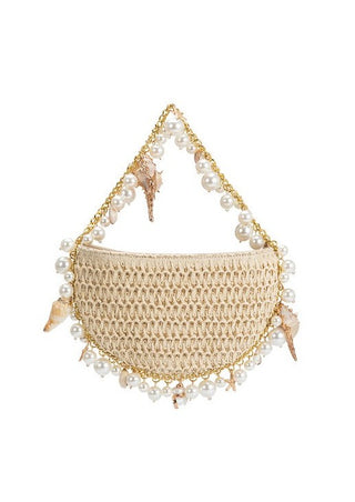 raffia shoulder bag, raffia purse, pearl purse, shell purse, summer purse, beach bag, beach purse