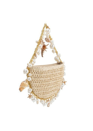 raffia shoulder bag, raffia purse, pearl purse, shell purse, summer purse, beach bag, beach purse