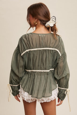 Florence Bow Tie Contrast Long Sleeve Blouse Top