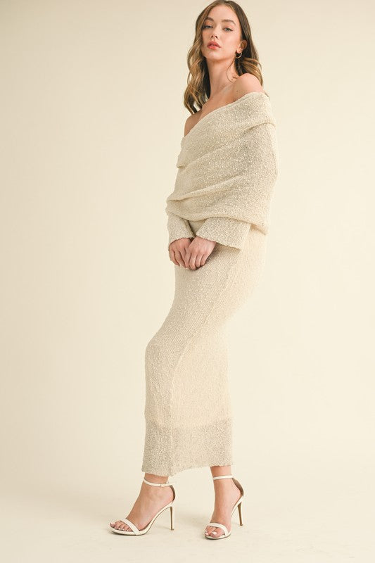 off the shoulder sweater maxi dress Simone White Heather Grey Ribbed Sweater Knit Off The Shoulder Fold Yasmine Off Shoulder Sweater Maxi