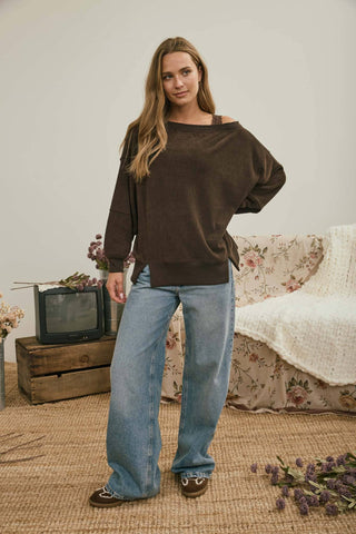 The Remi Boat Neck Slouchy Knit Top