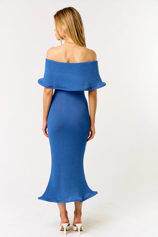 Something Blue Off Shoulder Midi Dress