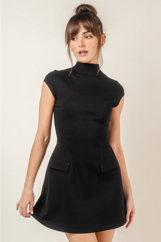 Amelia Retro Mock Neck Cap Sleeve Mini Dress