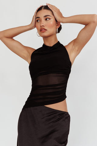 Camilla Cowl Neck Mesh Halter Maxi Dress