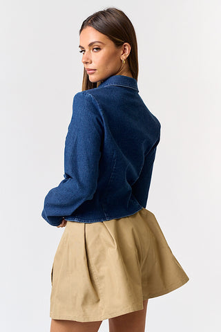 Ashlyn Denim Front Tie Long Sleeve Top