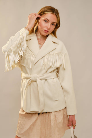 Montana Self Tie Belted Fringe Jacket