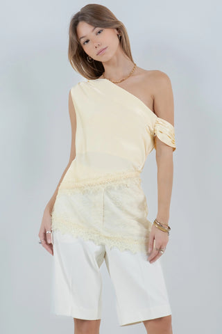 Elsie Asymmetrical One Shoulder Satin Lace Mix Top