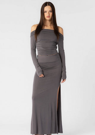 Two-piece set, two-piece skirt set, maxi skirt set, off the shoulder set, fall outfit, fall style, fall outfits, staple pieces, fall fashion