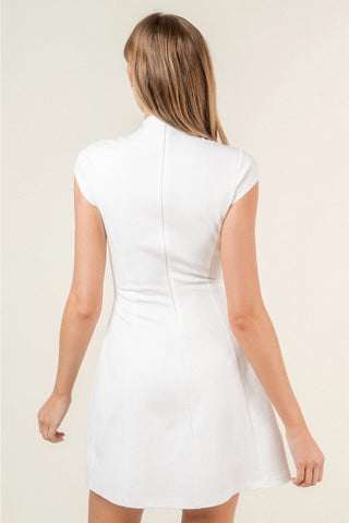 Amelia Retro Mock Neck Cap Sleeve Mini Dress