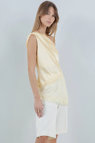 Elsie Asymmetrical One Shoulder Satin Lace Mix Top