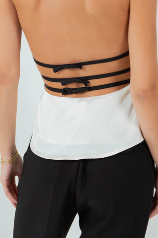 Bridget Open Back Cowl Neck Satin Top