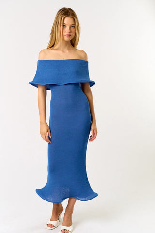 Something Blue Off Shoulder Midi Dress