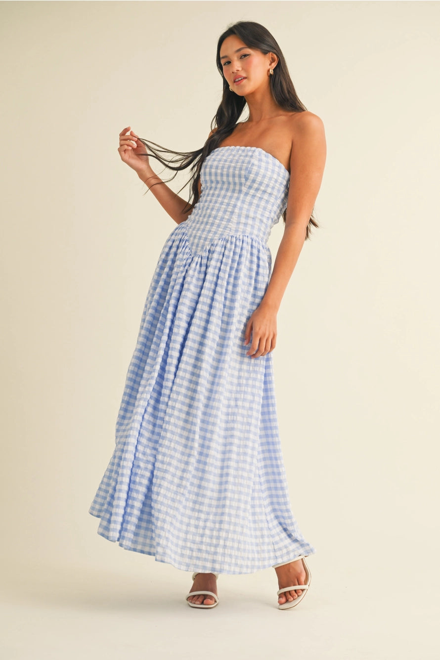 Wisteria Dropwaist Strapless Maxi Dress Rad & Co. Wisteria Dropwaist Strapless Maxi Dress Rad & Co.