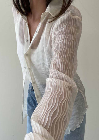 Chiffon blouse, pleated blouse, blouse, ivory blouse, sheer ivory blouse, ivory top