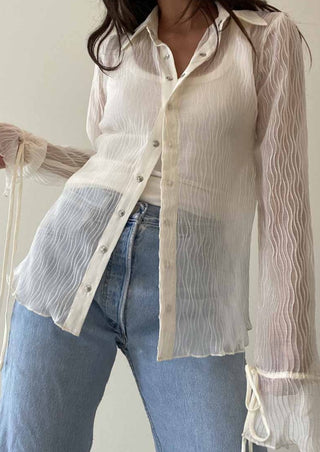 Chiffon blouse, pleated blouse, blouse, ivory blouse, sheer ivory blouse, ivory top