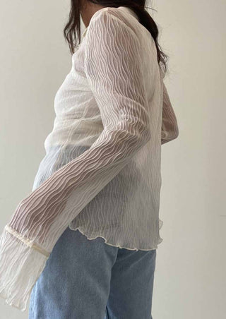 Chiffon blouse, pleated blouse, blouse, ivory blouse, sheer ivory blouse, ivory top