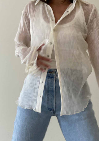 Chiffon blouse, pleated blouse, blouse, ivory blouse, sheer ivory blouse, ivory top