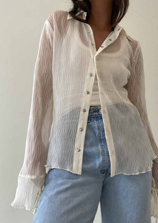 Chiffon blouse, pleated blouse, blouse, ivory blouse, sheer ivory blouse, ivory top