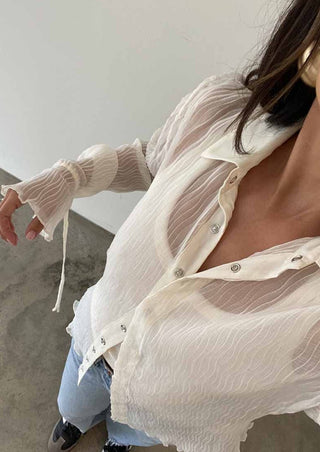 Chiffon blouse, pleated blouse, blouse, ivory blouse, sheer ivory blouse, ivory top