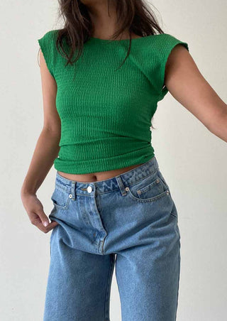 green open back top, green top, open back top, open back crop top, summer top