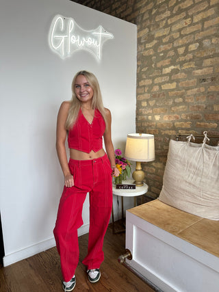 Camille Stitching Halter Vest Top and Pant Set