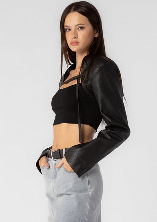 leather bolero jacket, leather bolero, black bolero