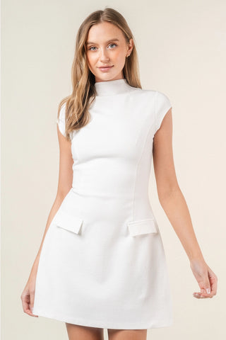 Amelia Retro Mock Neck Cap Sleeve Mini Dress