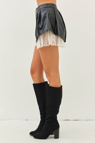 Leah Pleated Leather Lace Shorts