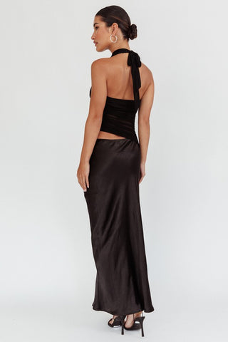 Camilla Cowl Neck Mesh Halter Maxi Dress