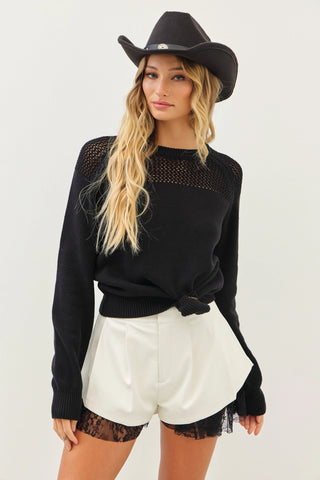 Leah Pleated Leather Lace Shorts