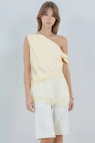 Elsie Asymmetrical One Shoulder Satin Lace Mix Top
