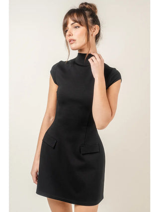 Amelia Retro Mock Neck Cap Sleeve Mini Dress