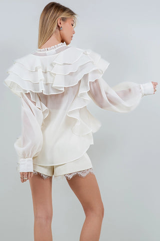 Heather Organza Sheer Ruffled Blouse