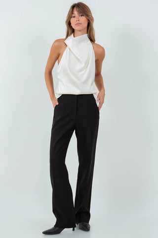 Bridget Open Back Cowl Neck Satin Top