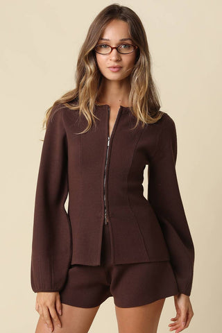 Blair Peplum Zip Front Knit Top