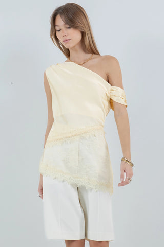 Elsie Asymmetrical One Shoulder Satin Lace Mix Top