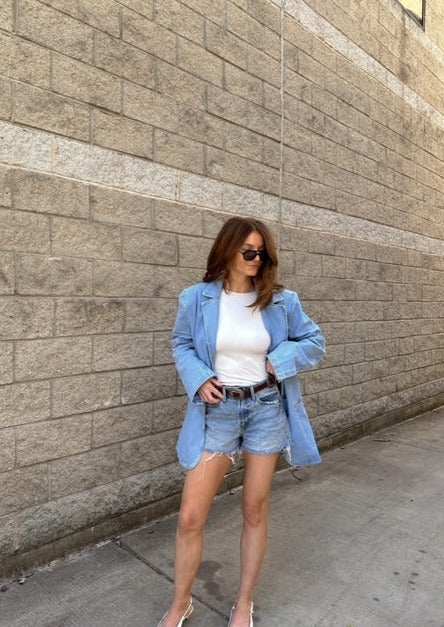 Denim blazer, denim blazer jacket, denim jacket, light denim blazer, light denim blazer jacket, spring outfit, spring jacket