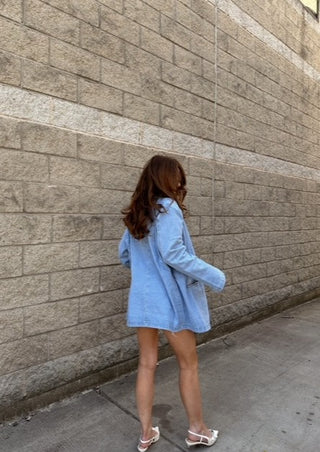 Denim blazer, denim blazer jacket, denim jacket, light denim blazer, light denim blazer jacket, spring outfit, spring jacket